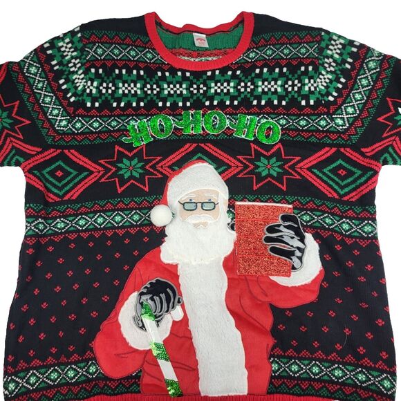 Santa Claus Ho Ho Ho Red Cup Mens UGLY CHRISTMAS SWEATER 3XL (52-45) - Picture 2 of 9